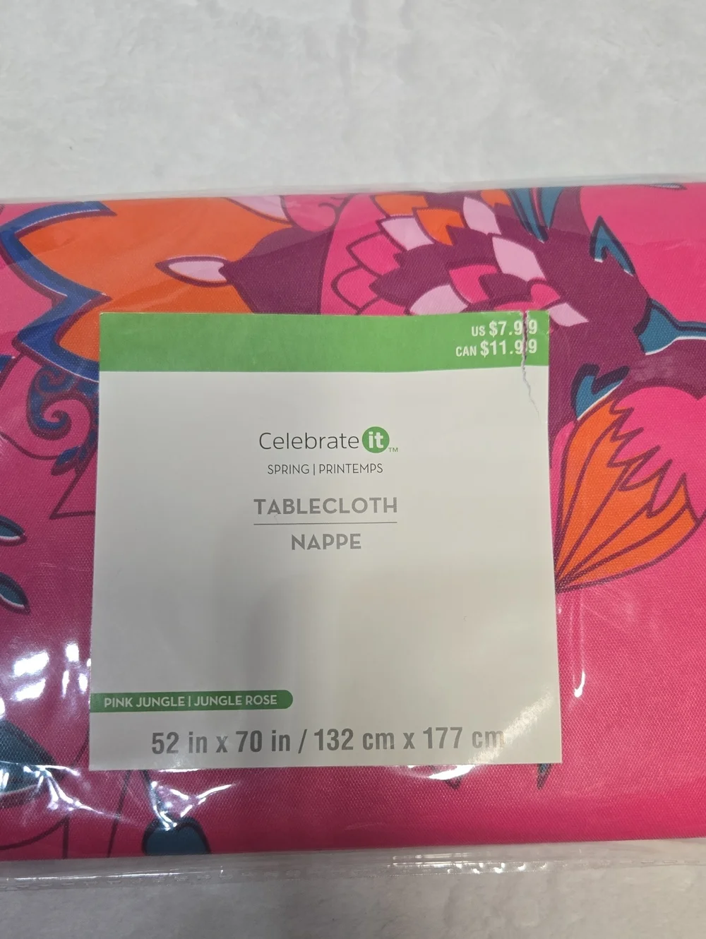 🌞NWT! Celebrate It Jungle Pink- Hot Pink Floral Packaged Tablecloth 52x70